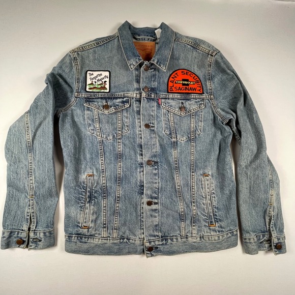 Levi's Denim Jacket Patches Chevrolet Plant Security The Forgotten Majority L - Picture 7 of 8
